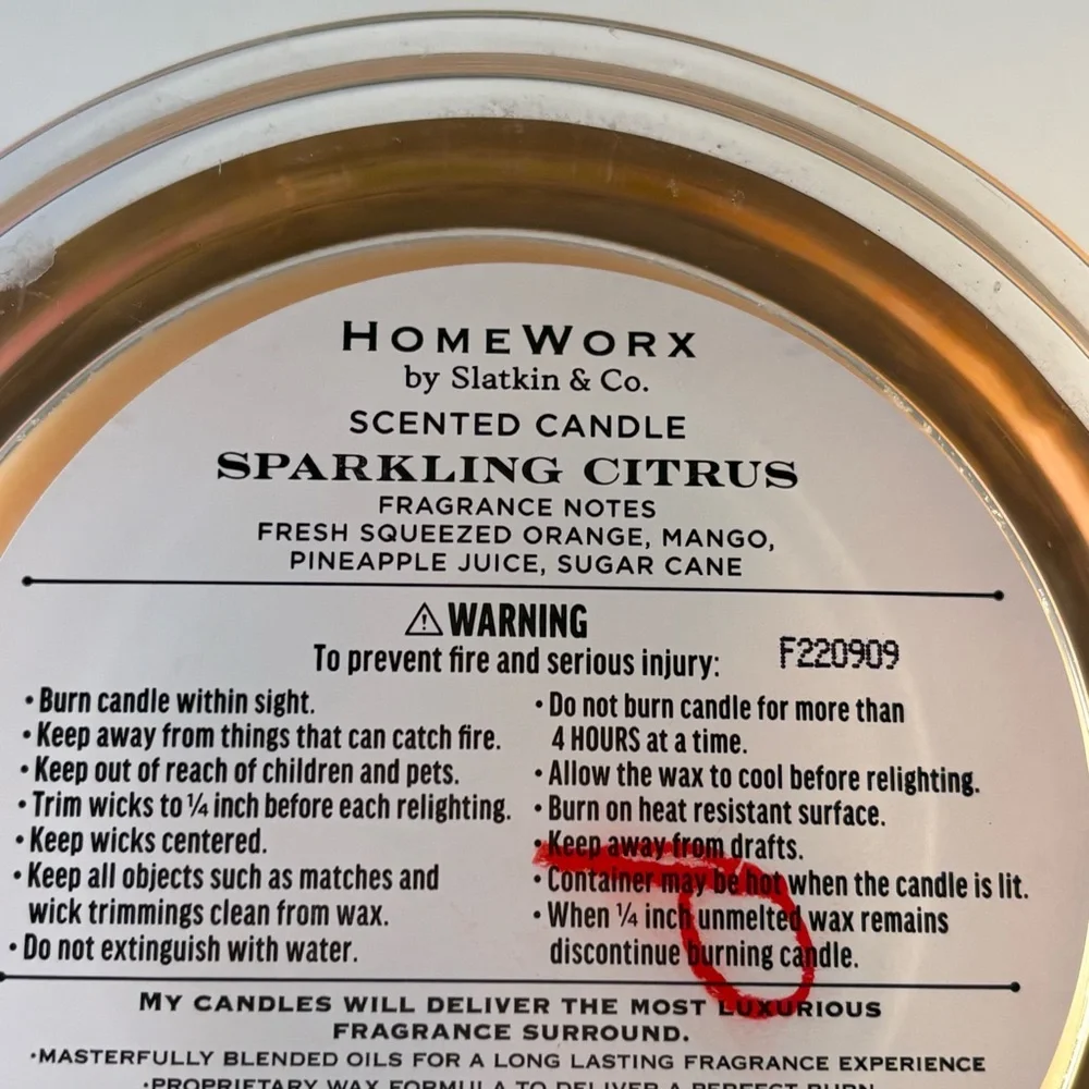 Homeworx SPARKLING CITRUS Scented Candle 18 Oz 4‎ Wick Slatkin & Co USED Orange